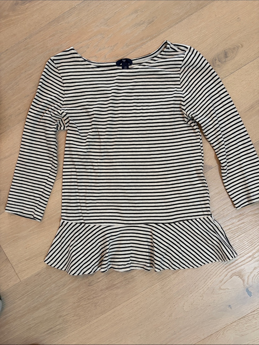 GAP Black & White Striped Peplum Long-Sleeve Top